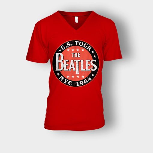 The-Beatles-US-Tour-NYC-1964-Unisex-V-Neck-T-Shirt-Red
