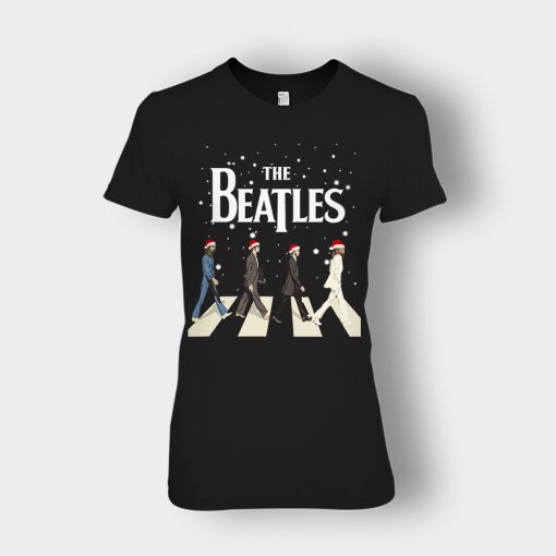 The-Beatles-Walking-Across-Abbey-Road-Christmas-Ladies-T-Shirt-Black