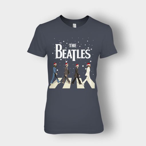 The-Beatles-Walking-Across-Abbey-Road-Christmas-Ladies-T-Shirt-Dark-Heather