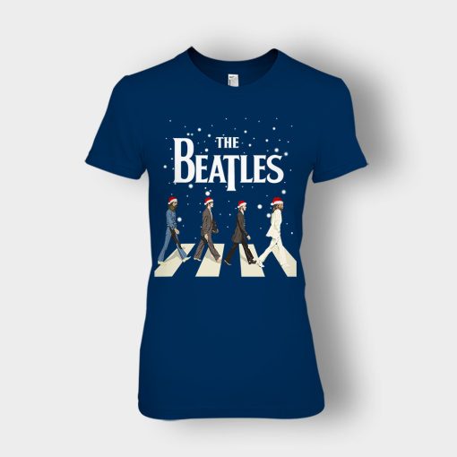The-Beatles-Walking-Across-Abbey-Road-Christmas-Ladies-T-Shirt-Navy