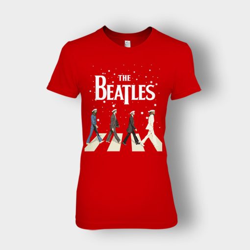 The-Beatles-Walking-Across-Abbey-Road-Christmas-Ladies-T-Shirt-Red