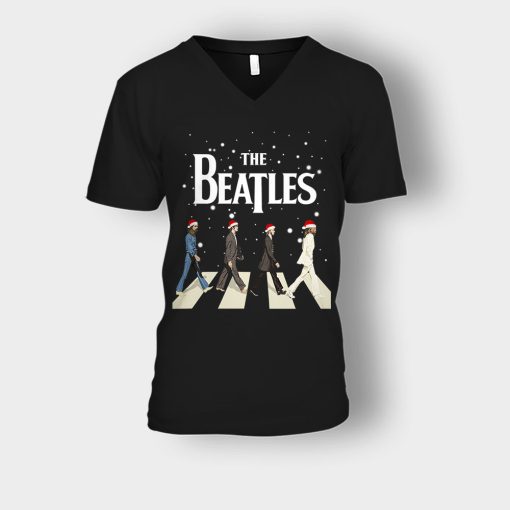 The-Beatles-Walking-Across-Abbey-Road-Christmas-Unisex-V-Neck-T-Shirt-Black