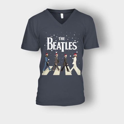 The-Beatles-Walking-Across-Abbey-Road-Christmas-Unisex-V-Neck-T-Shirt-Dark-Heather