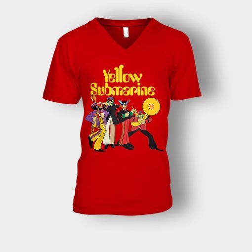 The-Beatles-Yellow-Submarine-Party-Unisex-V-Neck-T-Shirt-Red