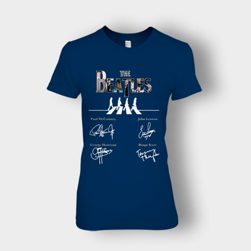 The-Beatles-abbey-road-signature-Ladies-T-Shirt-Navy
