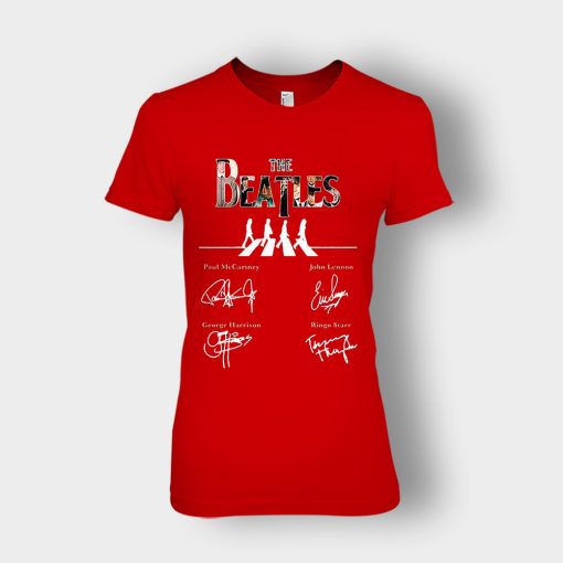 The-Beatles-abbey-road-signature-Ladies-T-Shirt-Red