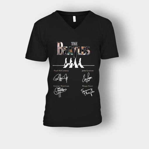 The-Beatles-abbey-road-signature-Unisex-V-Neck-T-Shirt-Black