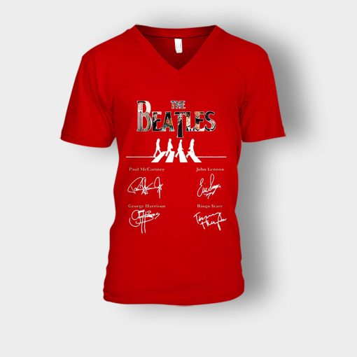 The-Beatles-abbey-road-signature-Unisex-V-Neck-T-Shirt-Red