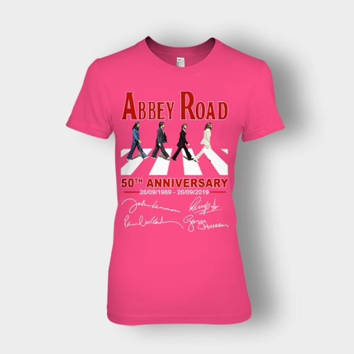 The-Beatles-album-Abbey-Road-50th-Anniversary-1969-2019-Ladies-T-Shirt-Heliconia