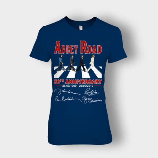 The-Beatles-album-Abbey-Road-50th-Anniversary-1969-2019-Ladies-T-Shirt-Navy
