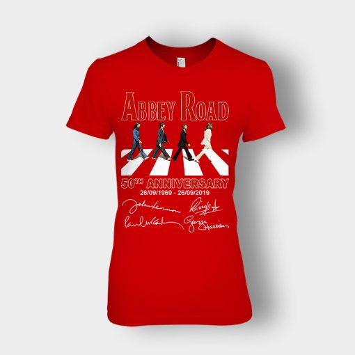 The-Beatles-album-Abbey-Road-50th-Anniversary-1969-2019-Ladies-T-Shirt-Red