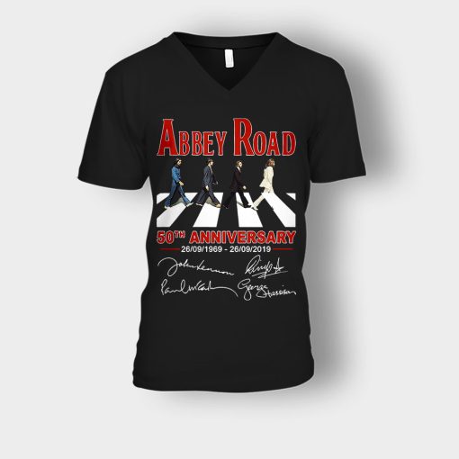 The-Beatles-album-Abbey-Road-50th-Anniversary-1969-2019-Unisex-V-Neck-T-Shirt-Black