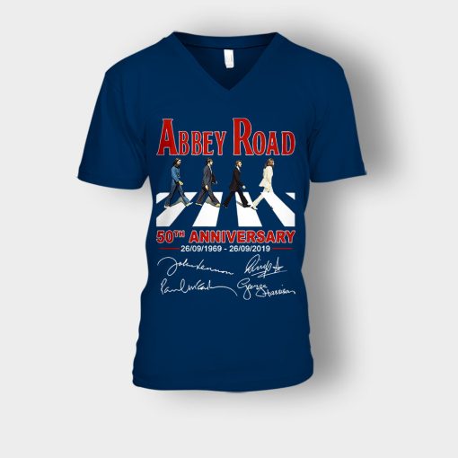 The-Beatles-album-Abbey-Road-50th-Anniversary-1969-2019-Unisex-V-Neck-T-Shirt-Navy