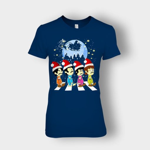 The-Beatles-crossing-street-Christmas-Ladies-T-Shirt-Navy