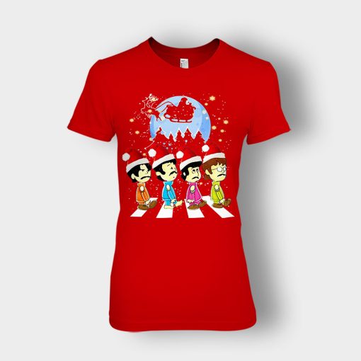 The-Beatles-crossing-street-Christmas-Ladies-T-Shirt-Red
