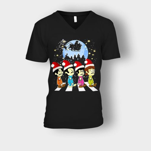 The-Beatles-crossing-street-Christmas-Unisex-V-Neck-T-Shirt-Black