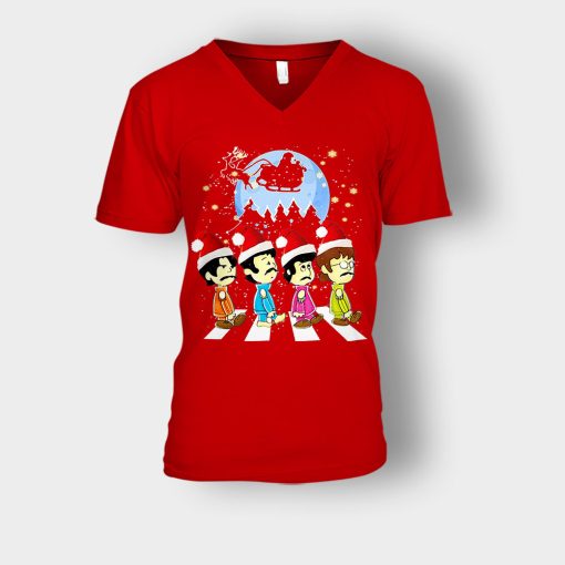 The-Beatles-crossing-street-Christmas-Unisex-V-Neck-T-Shirt-Red