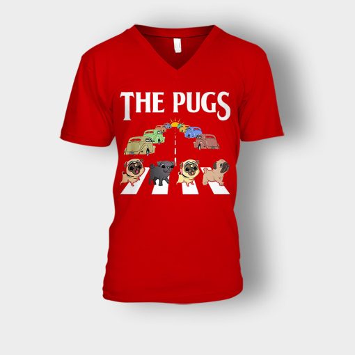 The-Pugs-Crosswalk-The-Beatles-style-Unisex-V-Neck-T-Shirt-Red